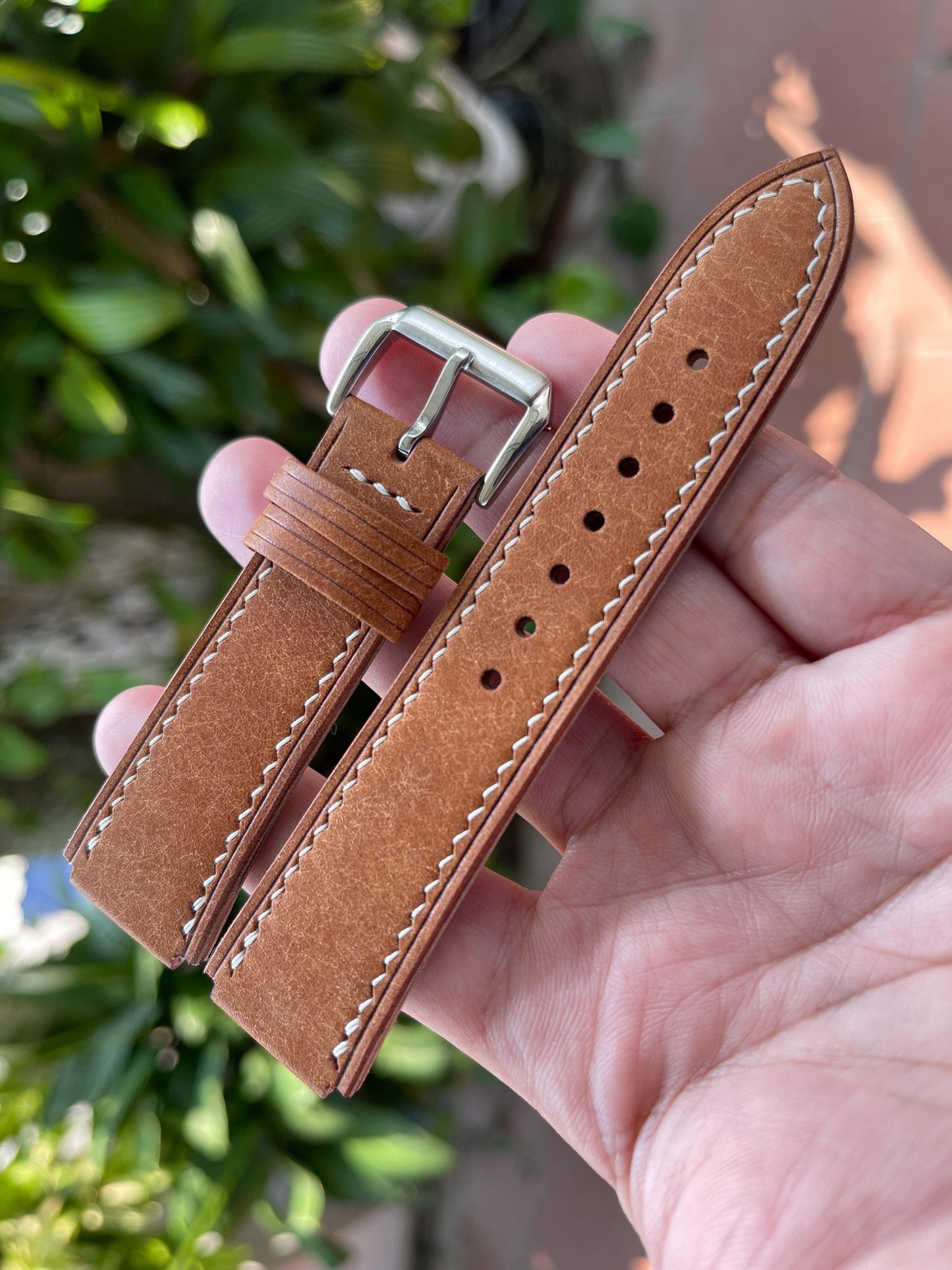 Corner Notched Watch Strap from Cognac Pueblo Leather