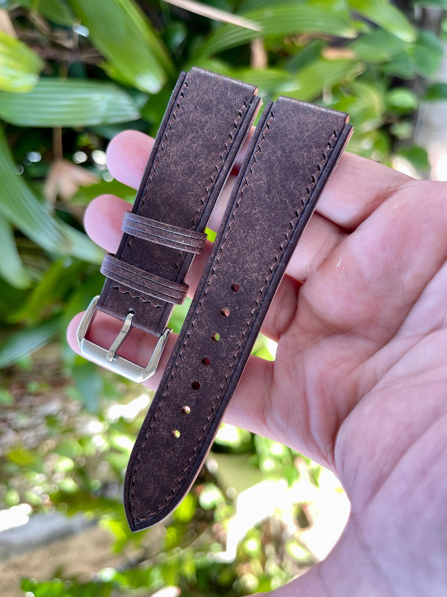 Corner Notched Watch Strap From Dark Brown Pueblo Leather