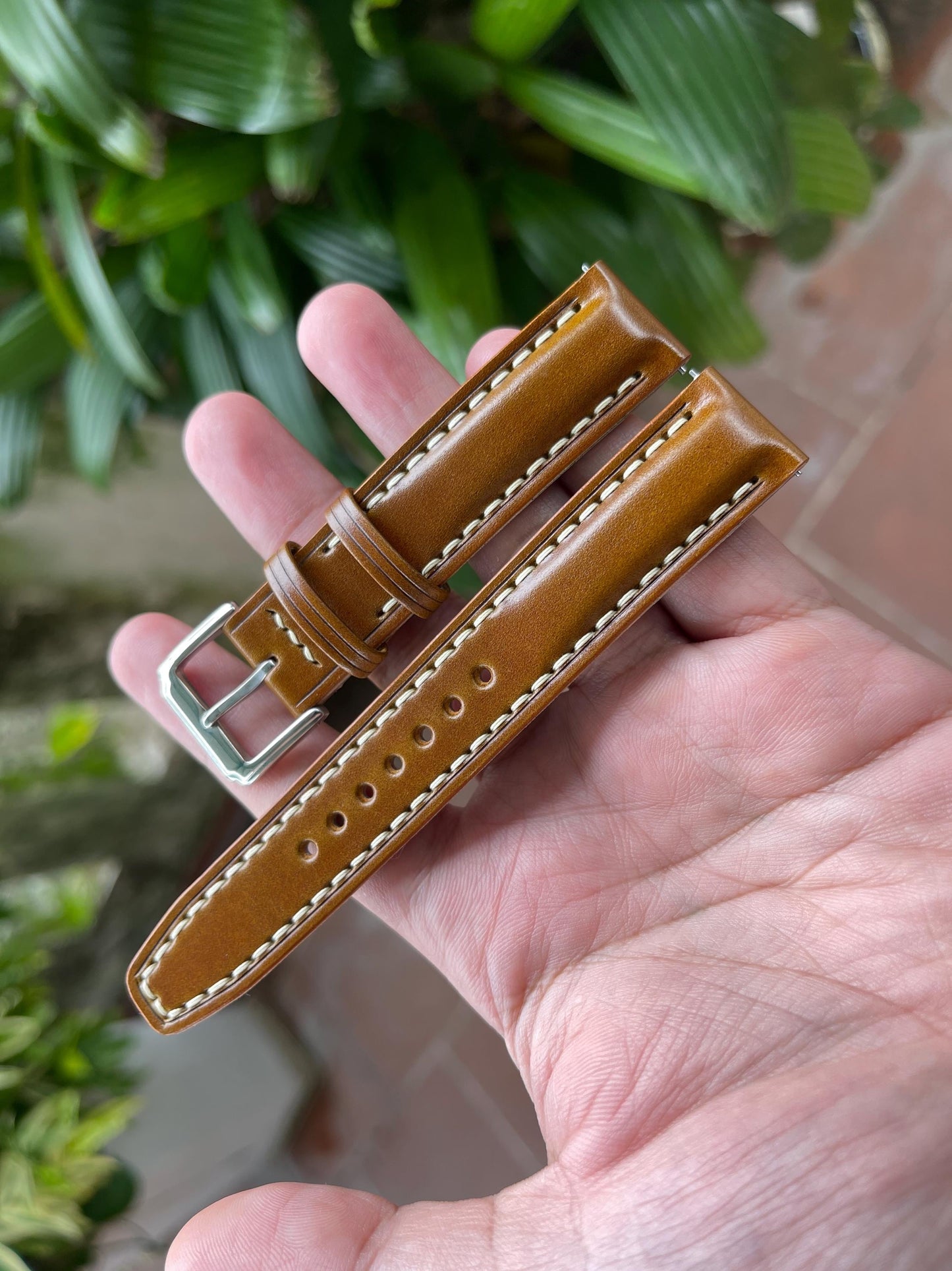 Brown Shell Cordovan Watch Strap with Quick Release Spring Bars