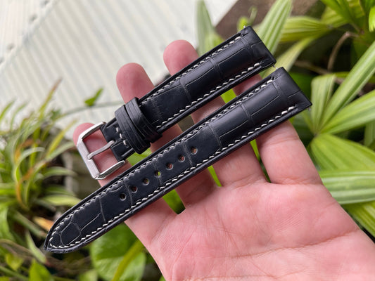 Black Alligator Leather Watch Strap With Quick Release Spring Bars