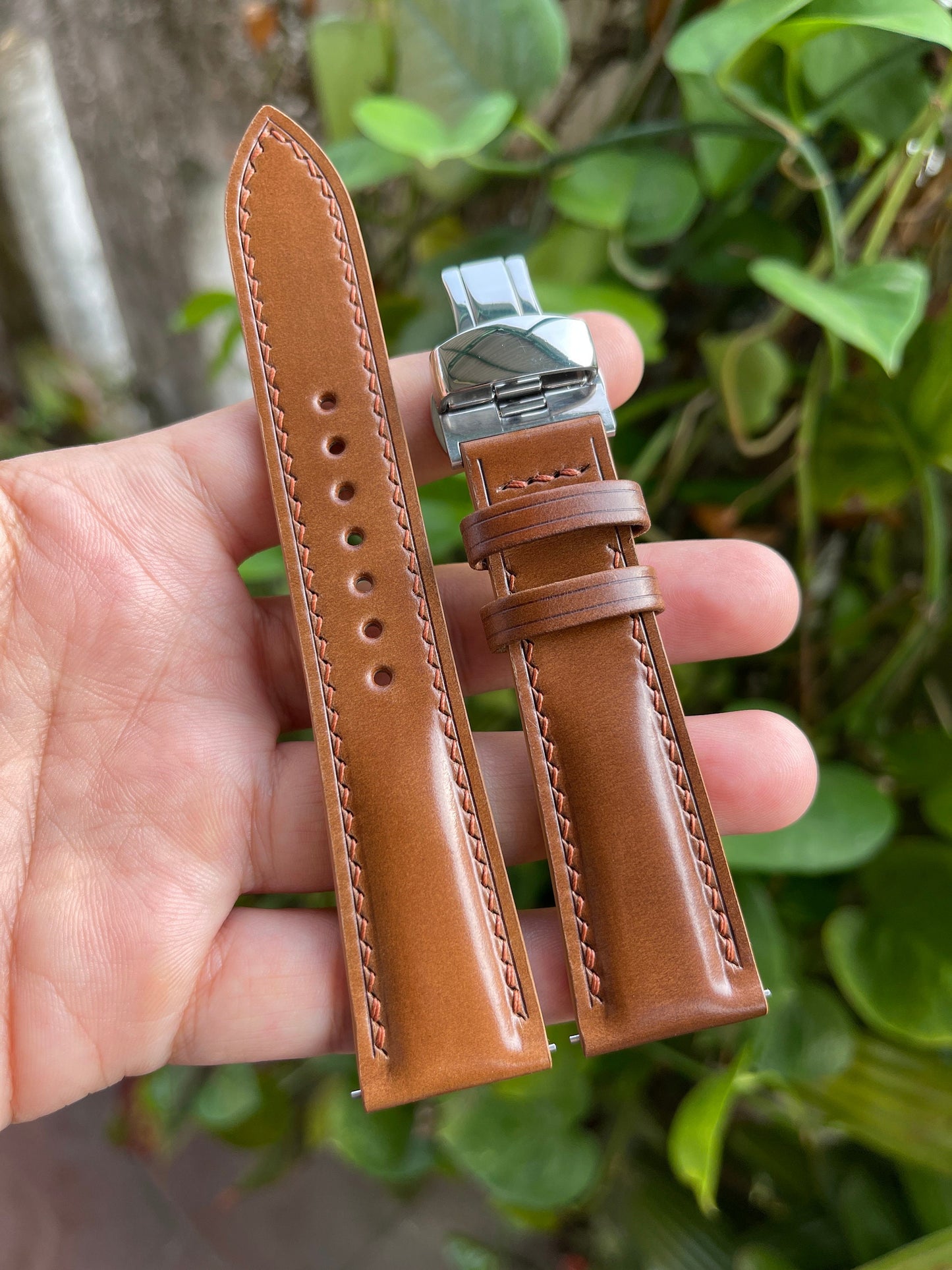 Bourbon Horween Shell Cordovan Watch Strap with Quick Release Spring Bars