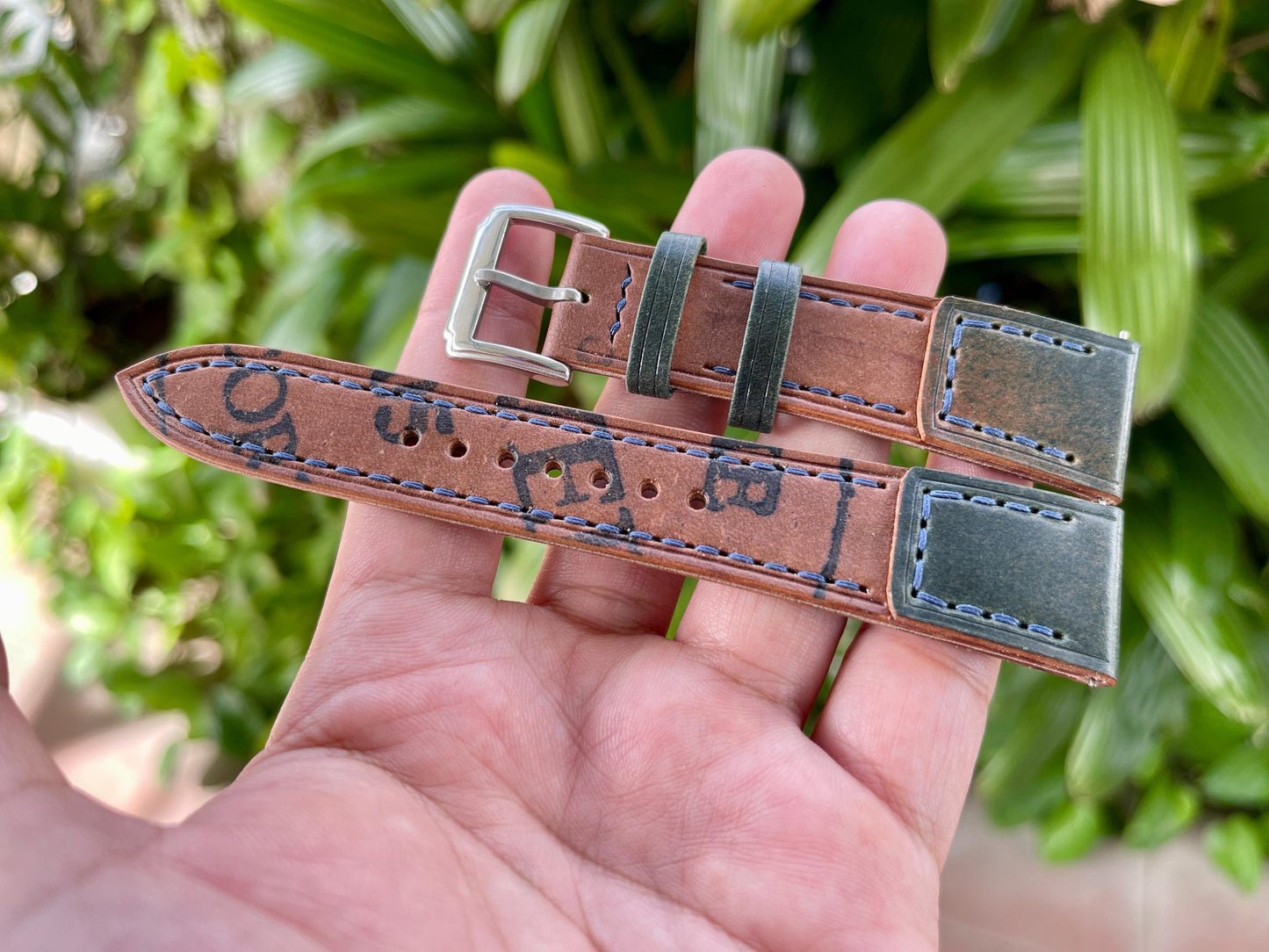 Reverse Horween Shell Cordovan Watch Strap, Pre-installed Quick Release Spring Bars