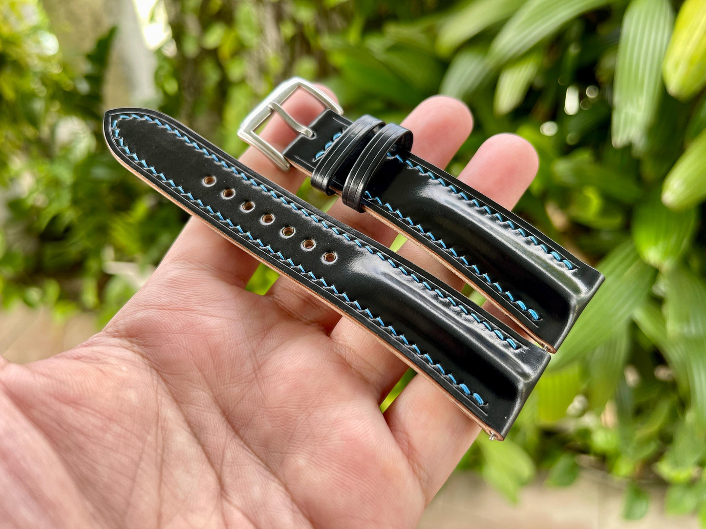 Horween Single Ridge Shell Cordovan Watch Strap, Pre-installed Quick Release Spring Bars