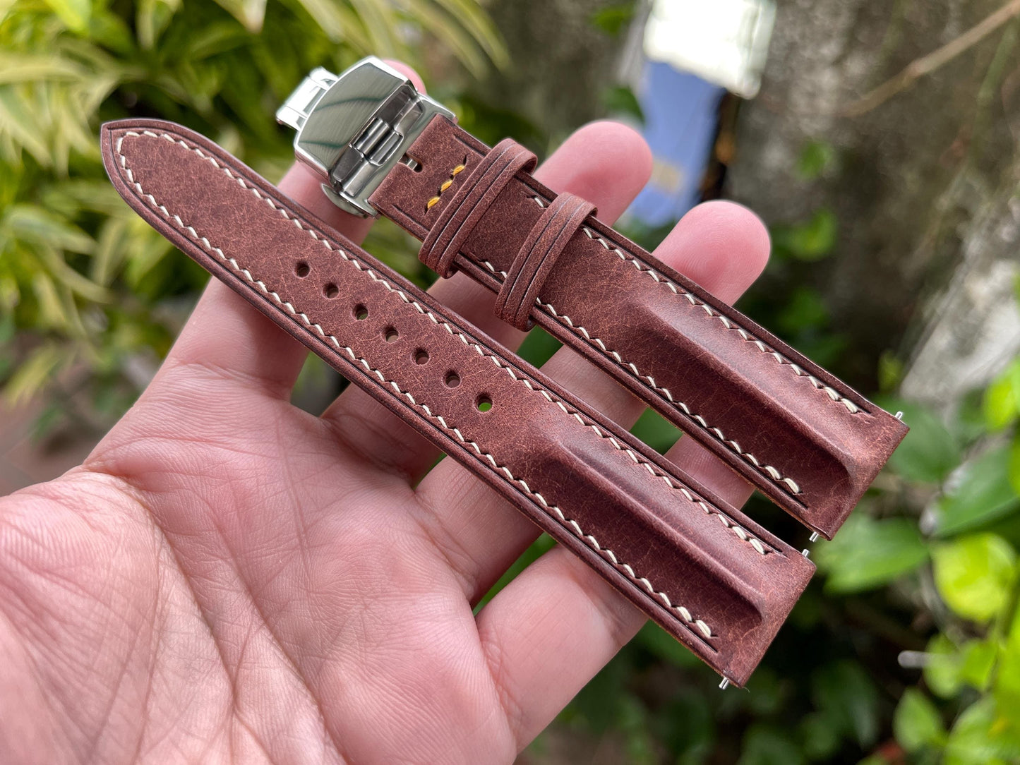 Single Ridge Watch Strap From Pueblo Leather, Pre-installed Quick Release Spring Bars