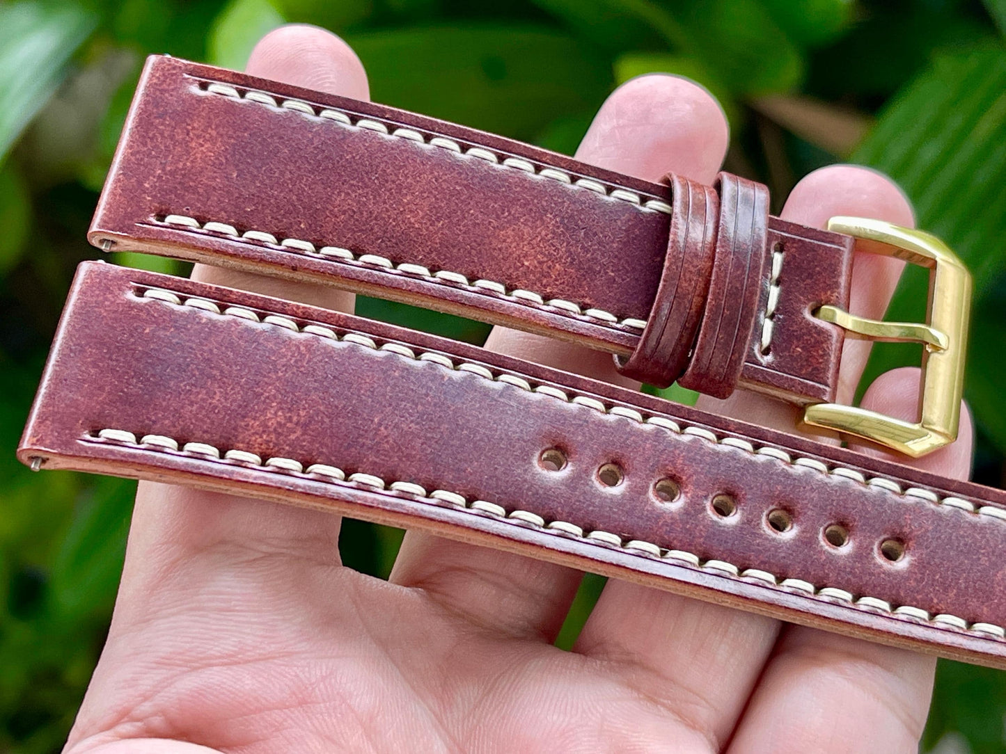 Marbled Burgundy Rocado Shell Cordovan Watch Strap, Pre-installed Quick Release Spring Bars