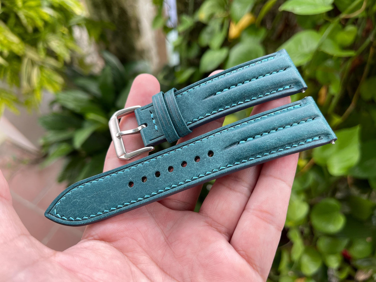 Double Ridge Pueblo Leather Watch Strap: Ortensia Color, Quick Release