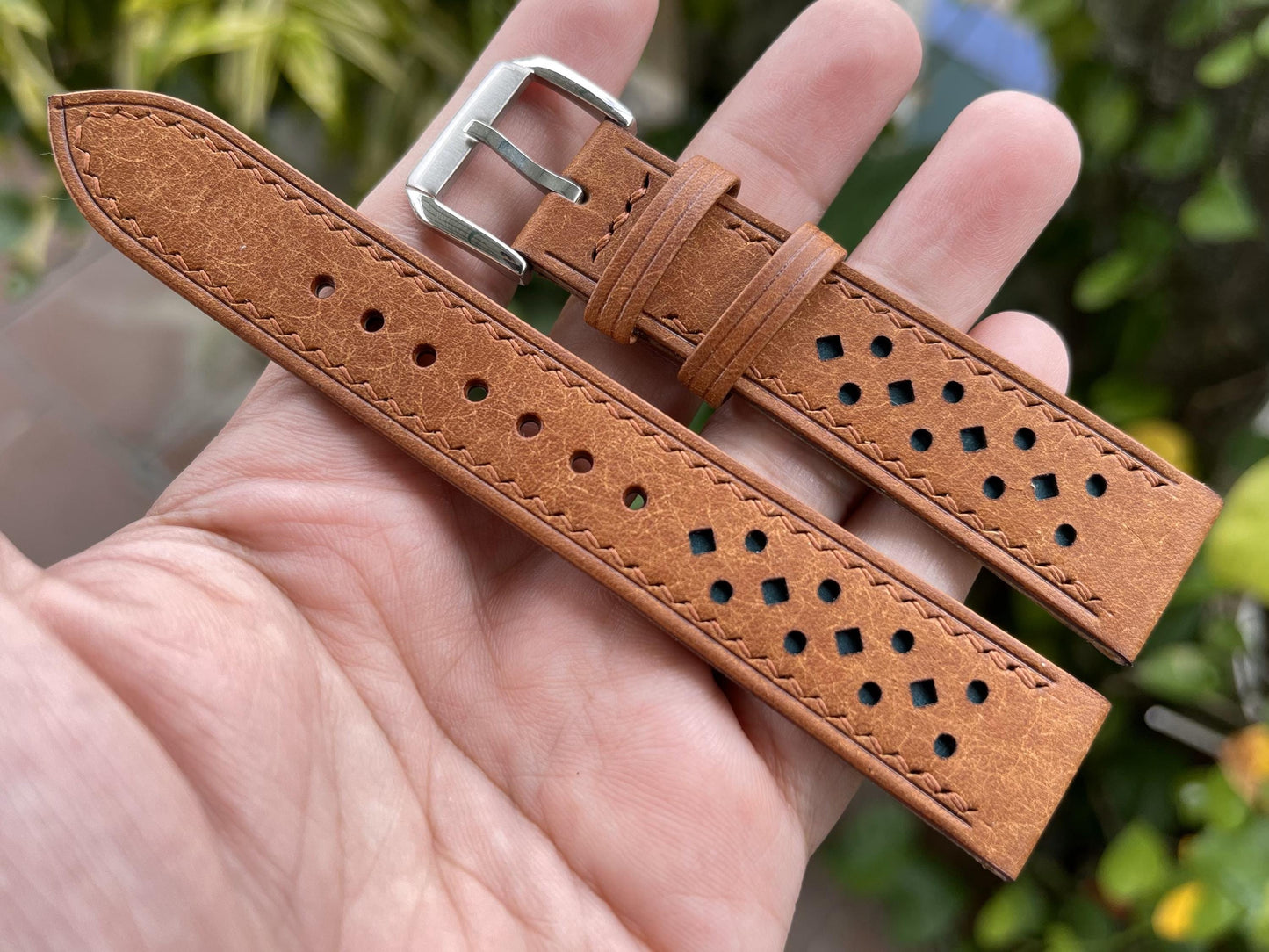 Pueblo Leather Watch Strap in Cognac Color, Pre-installed Quick Release Spring Bars