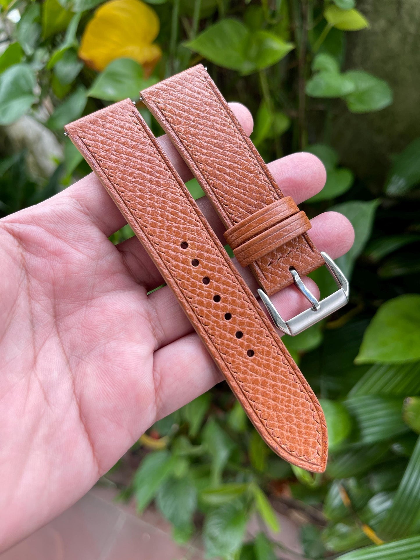 Horween Hatch Grain Leather Watch Strap - Golden Brown with Quick Release