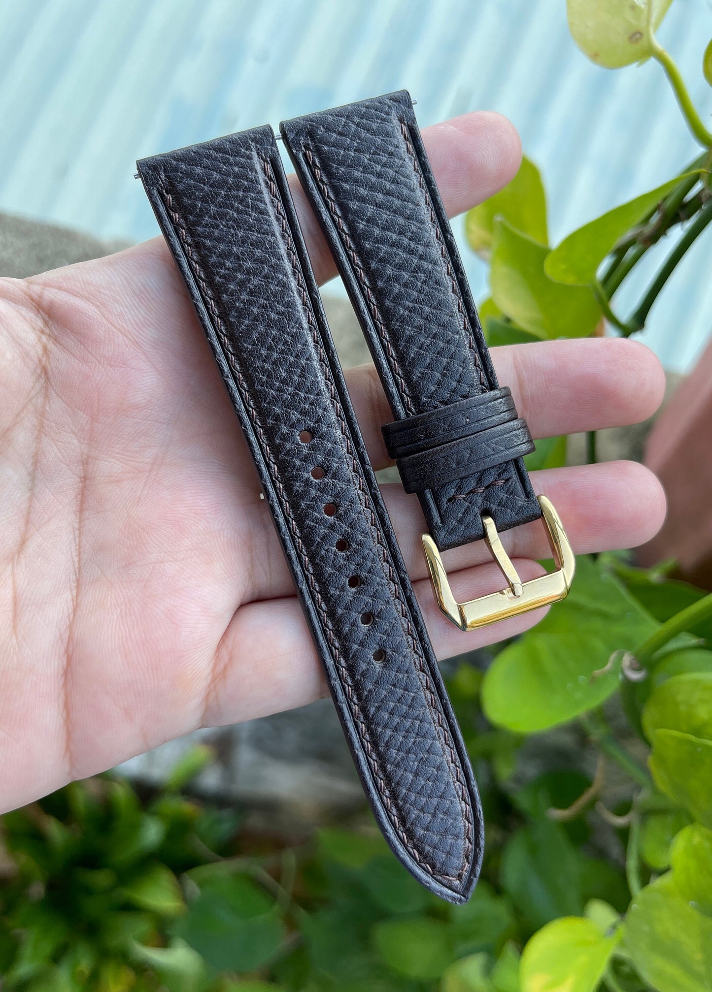 Horween Hatch Grain Leather Watch Strap - Bull Rush Color, Quick Release