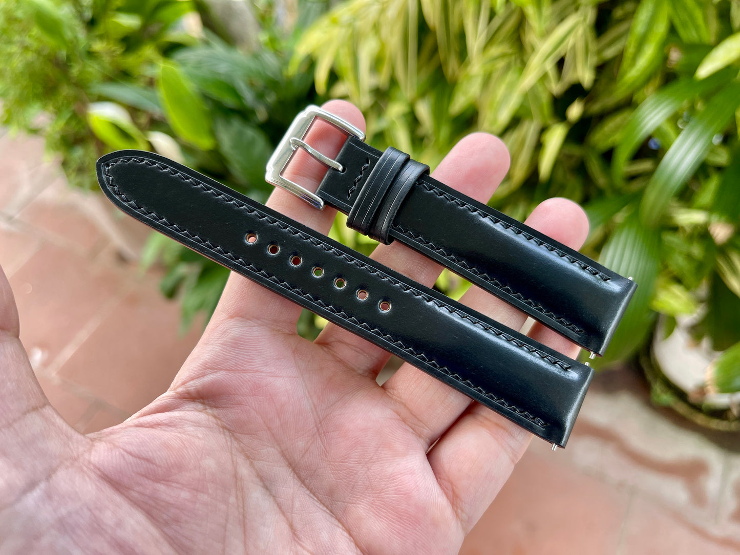 Black Horween Shell Cordovan Leather Watch Strap: Quick Release