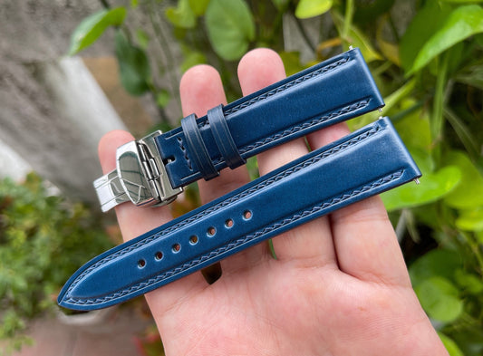 Blue Shell Cordovan Watch Strap with Quick Release Spring Bars