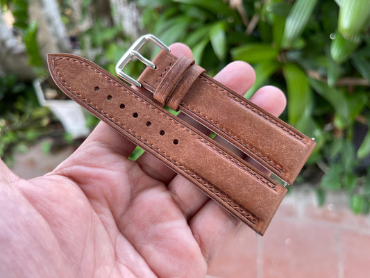 Pueblo Leather Watch Strap in Walnut Color, Pre-installed Quick Release Spring Bars