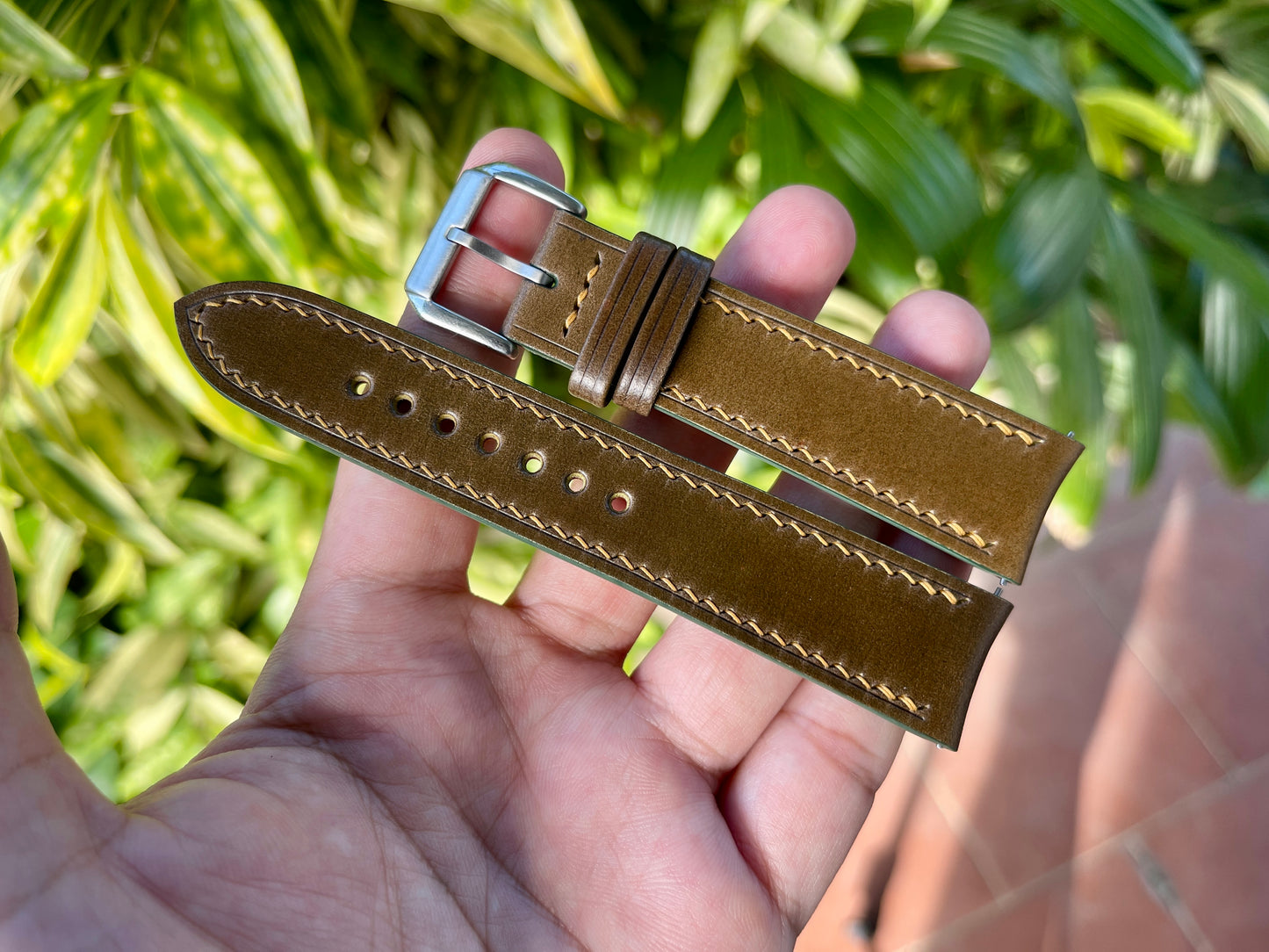 Curved End Shell Cordovan Watch Strap: Custom Sizes, Quick Release