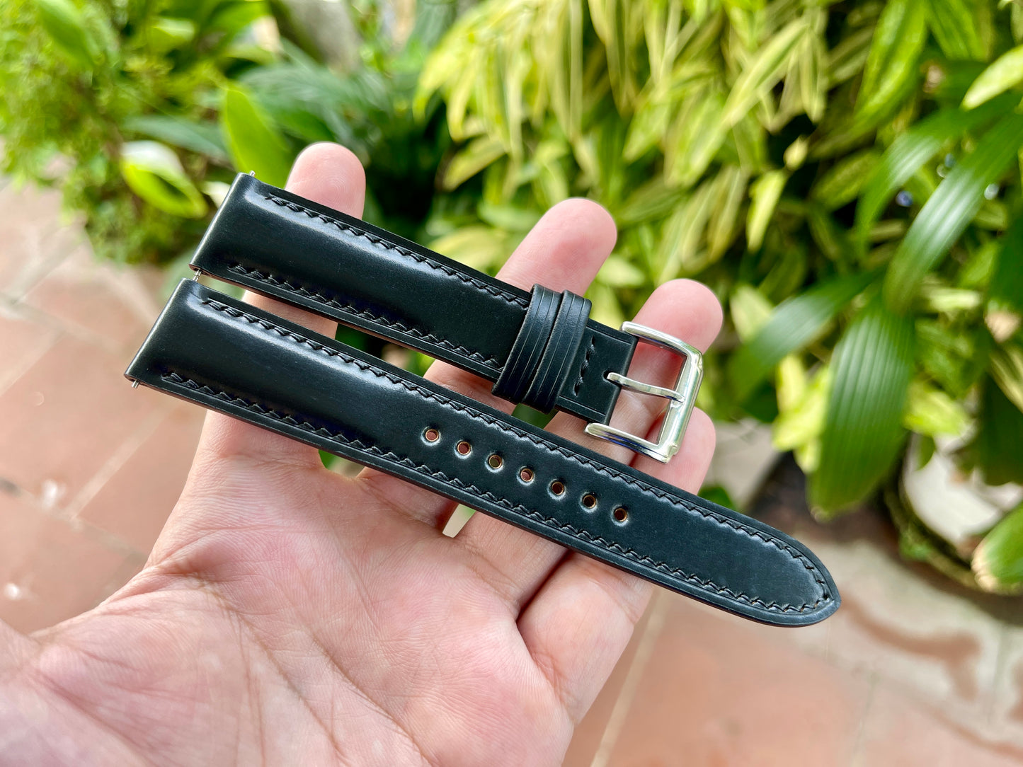 Black Horween Shell Cordovan Leather Watch Strap: Quick Release