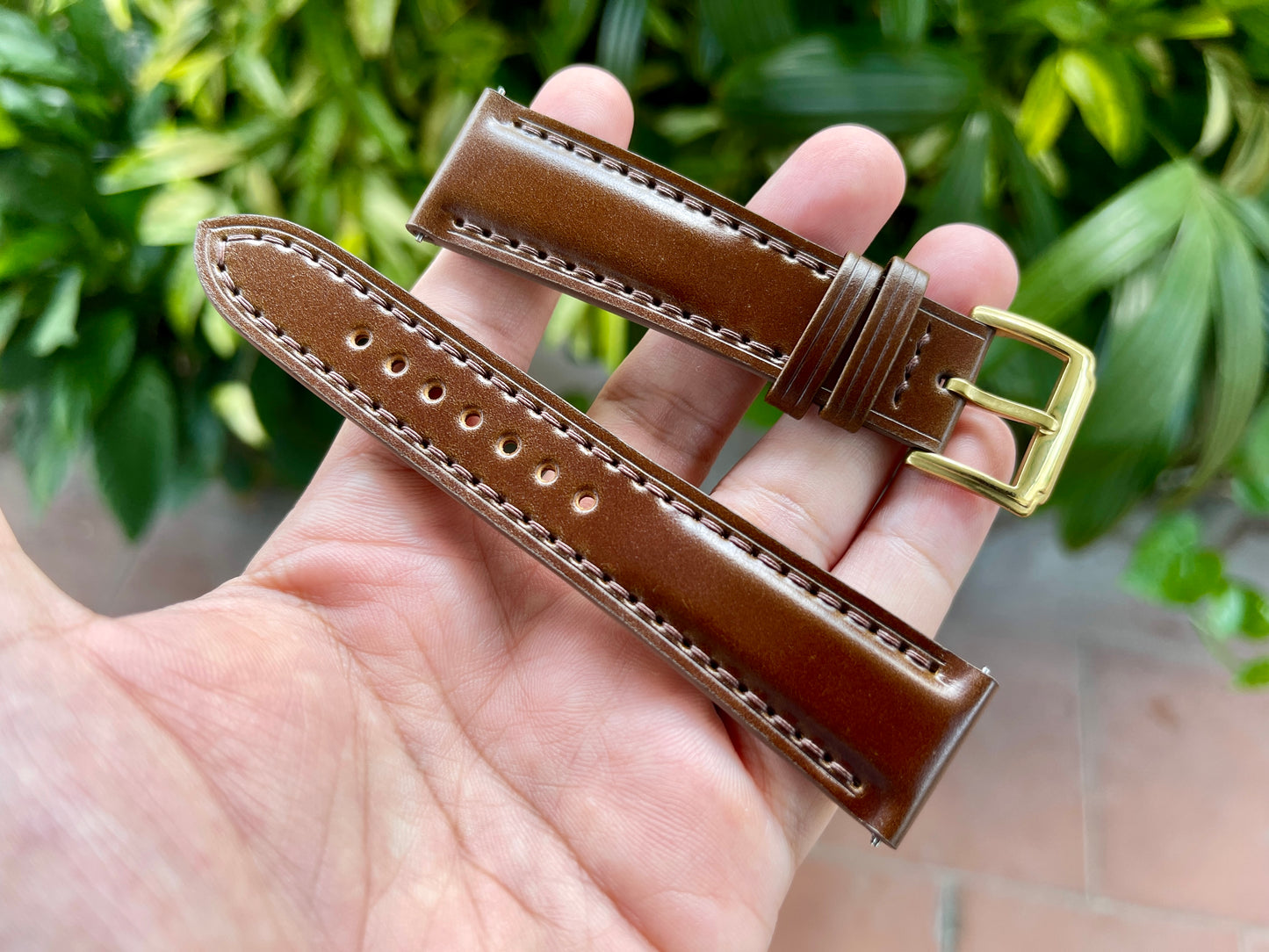 Cognac Shell Cordovan Watch Strap with Quick Release Spring Bars