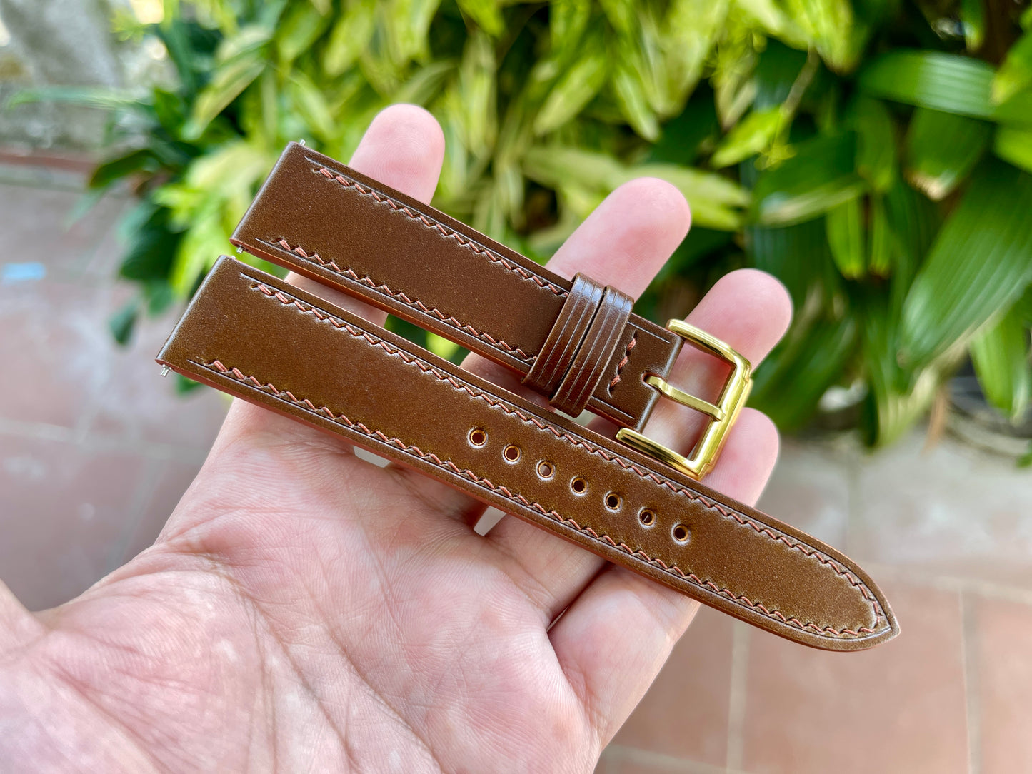Cognac Shell Cordovan Watch Strap with Quick Release Spring Bars