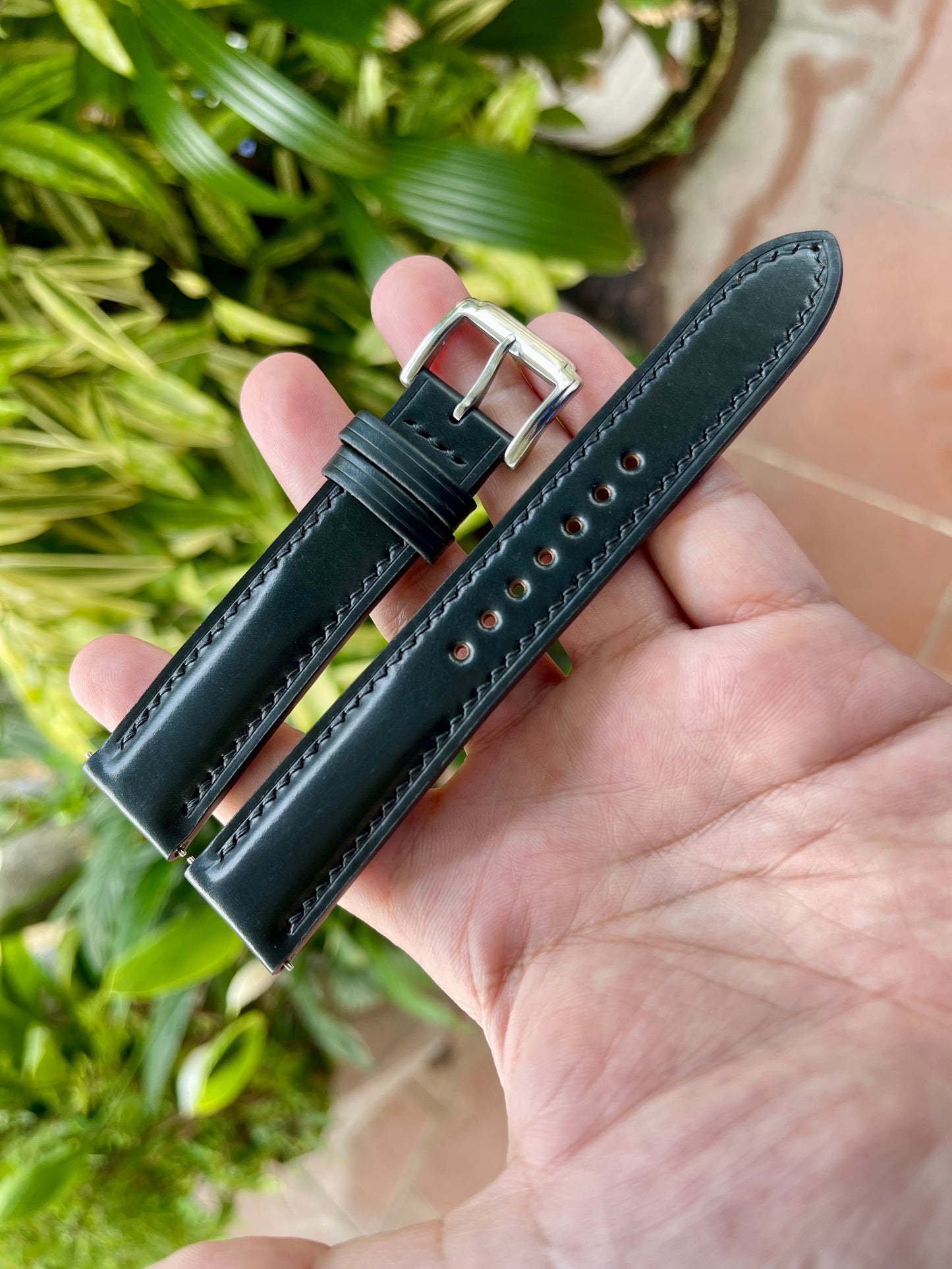 Black Horween Shell Cordovan Leather Watch Strap: Quick Release