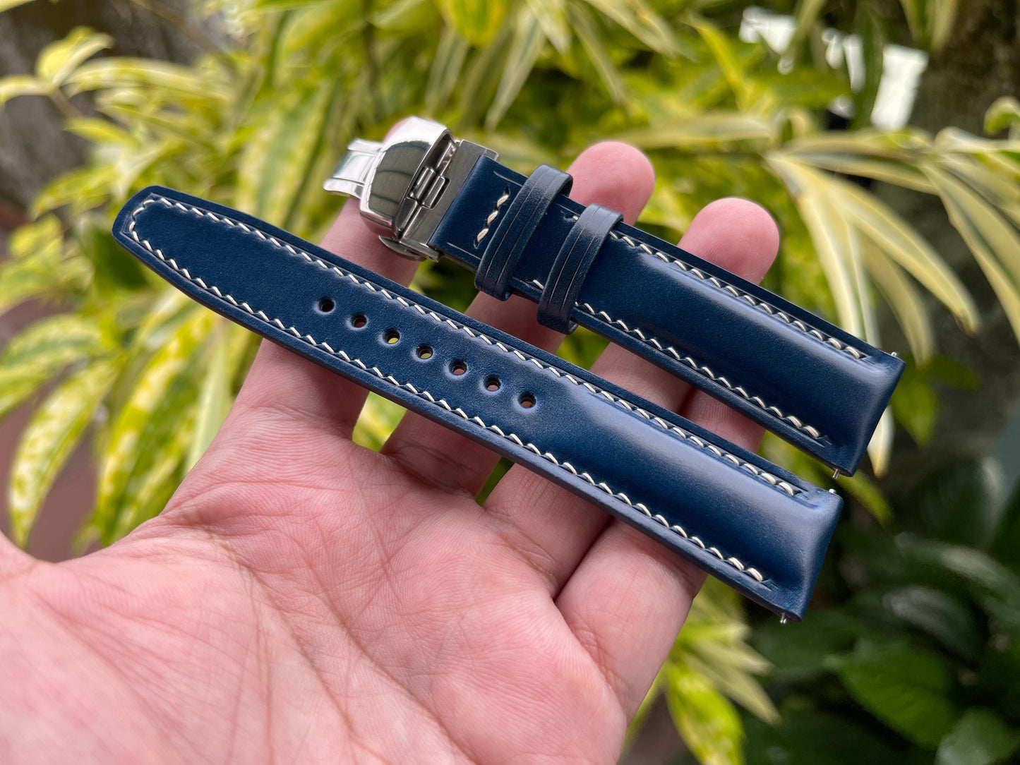 Blue Shell Cordovan Watch Strap with Quick Release Spring Bars