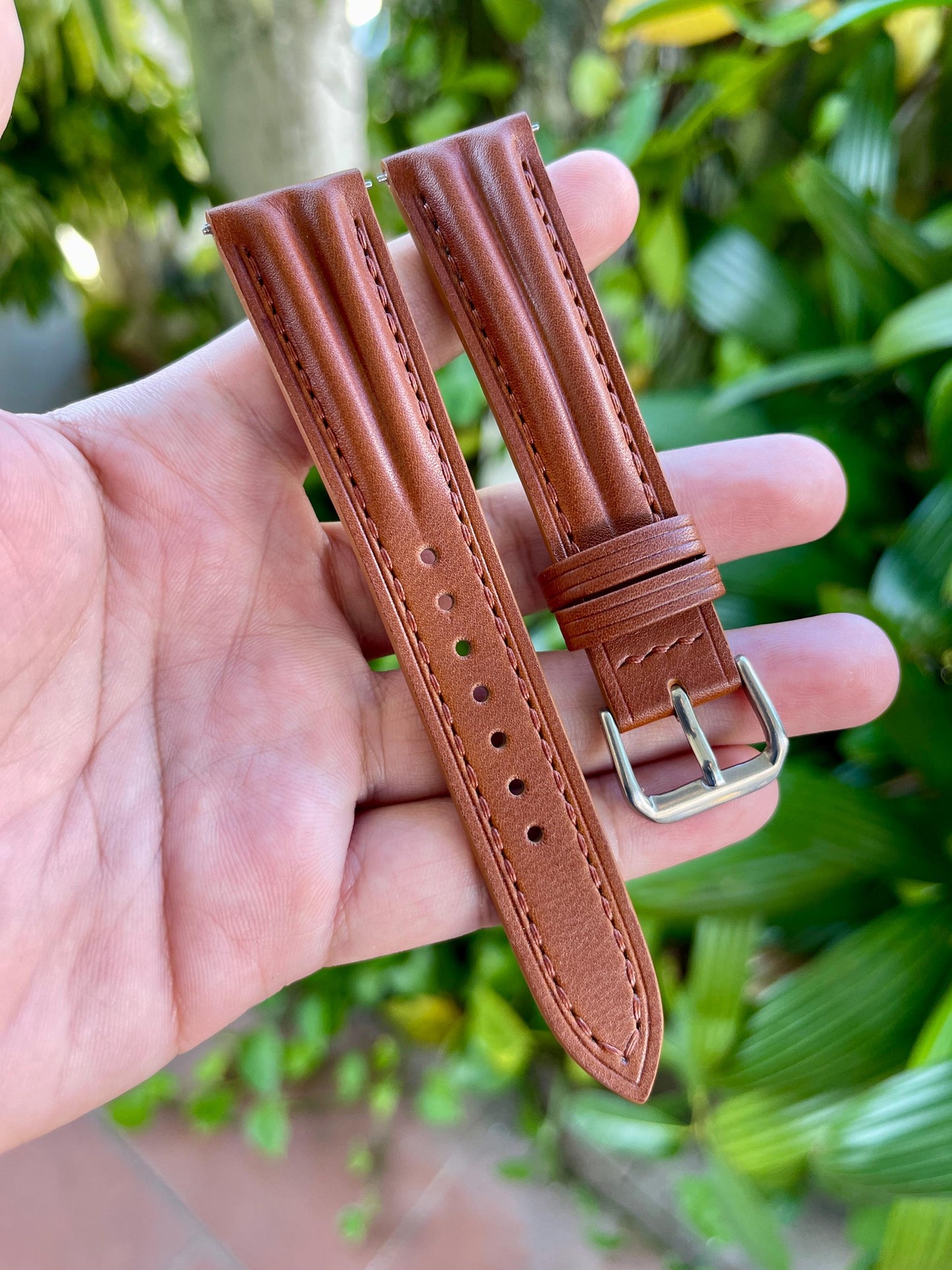 Novonappa Calf Leather Watch Strap, Double Ridge Style