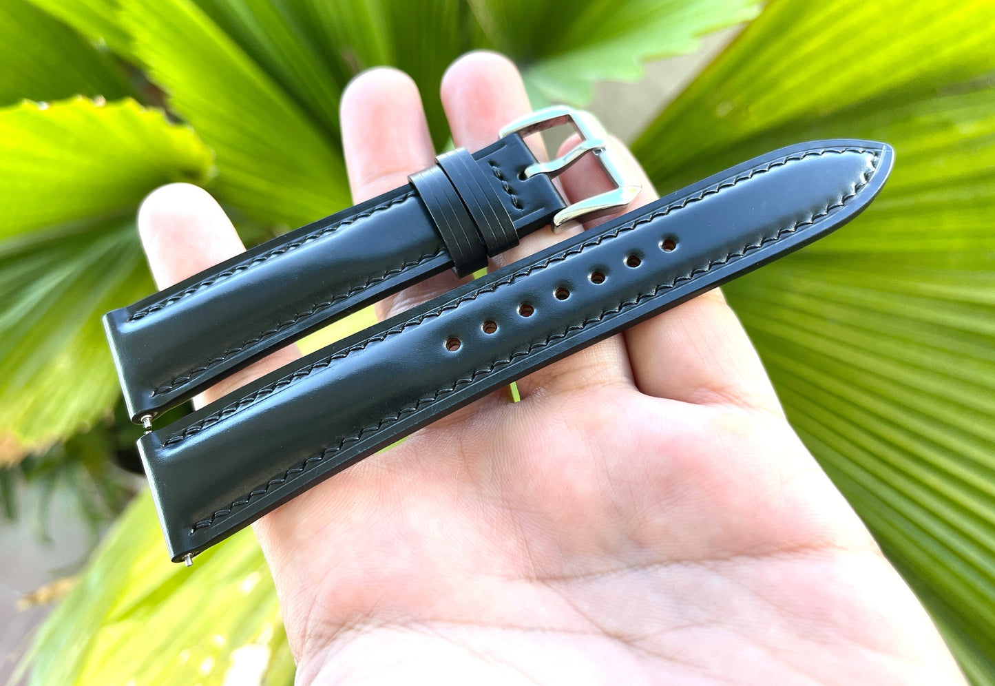 Black Horween Shell Cordovan Leather Watch Strap: Quick Release