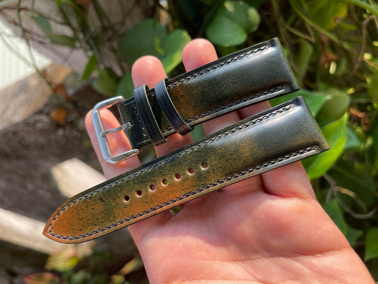 Marbled Black Horween Shell Cordovan Leather Watch Strap with Quick Release