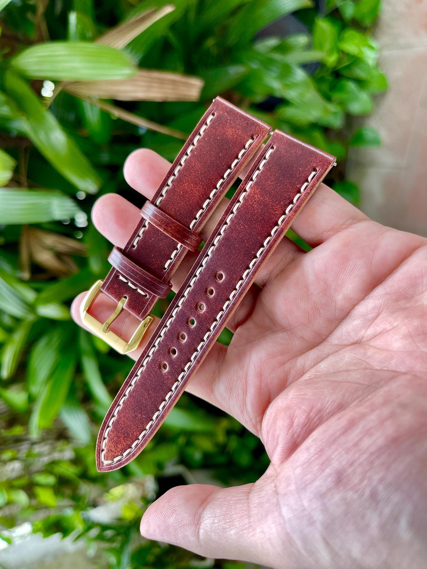 Marbled Burgundy Rocado Shell Cordovan Watch Strap, Pre-installed Quick Release Spring Bars