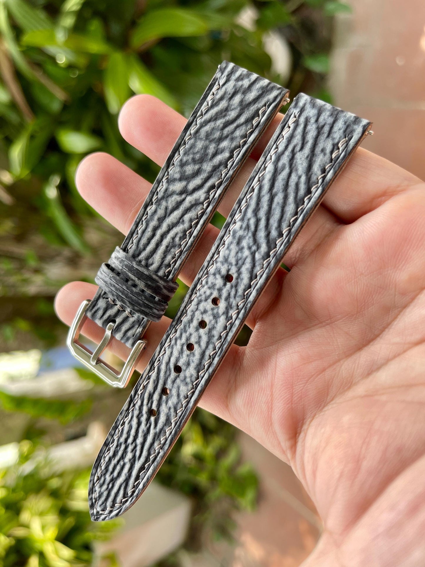 Grey Shark Leather Watch Strap With Quick Release Spring Bars