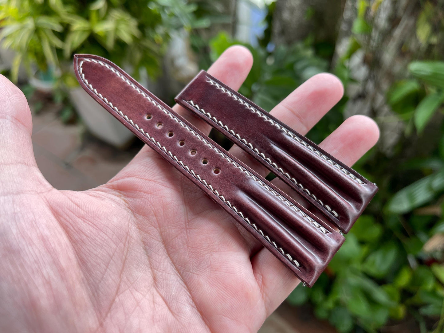 Horween Double Ridge Shell Cordovan Watch Strap, Pre-installed Quick Release Spring Bars