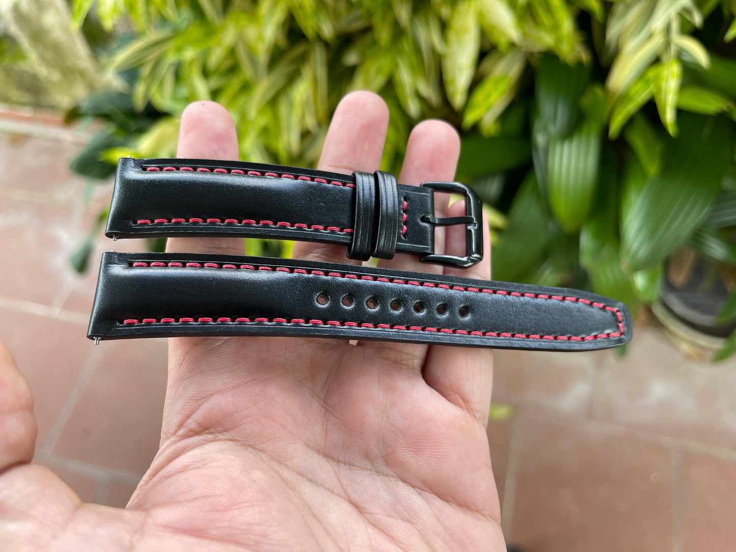 Black Shell Cordovan Watch Strap with Quick Release Spring Bars