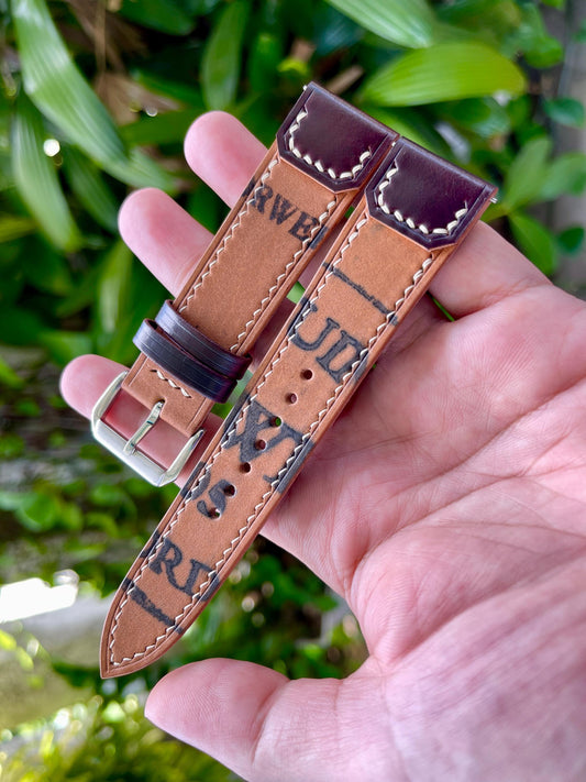 Reverse Horween Shell Cordovan Watch Strap, Pre-installed Quick Release Spring Bars