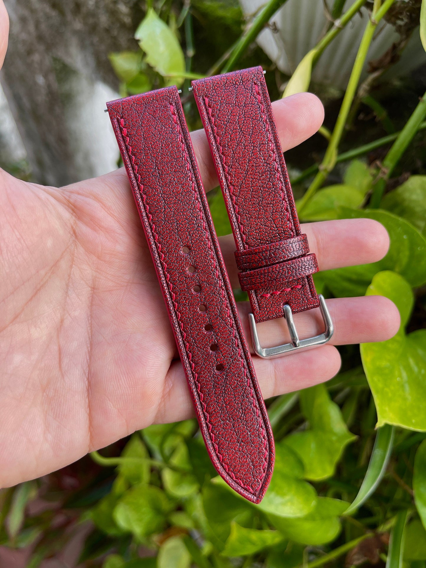 Red Wine Alran Goat Leather Watch Strap With Quick Release Spring Bars