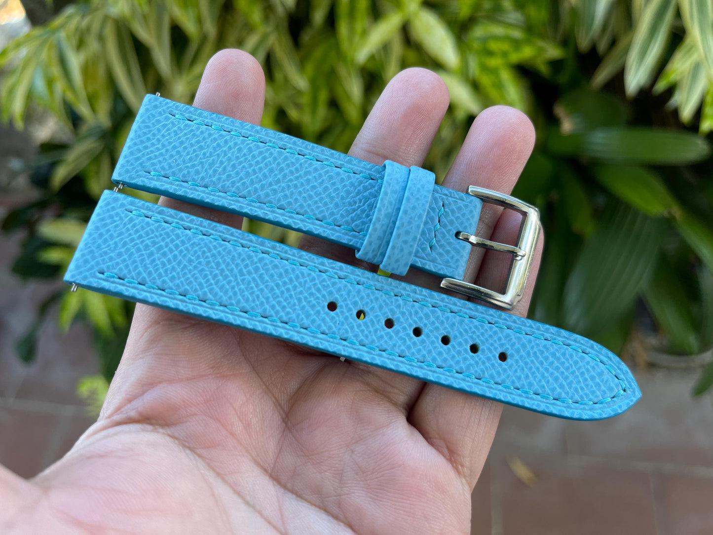 Tiffany Blue Epsom Calf Leather Watch Strap with Quick Release Spring Bars