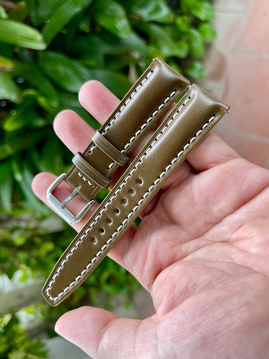 Olive Shell Cordovan Watch Strap With Quick Release Spring Bars
