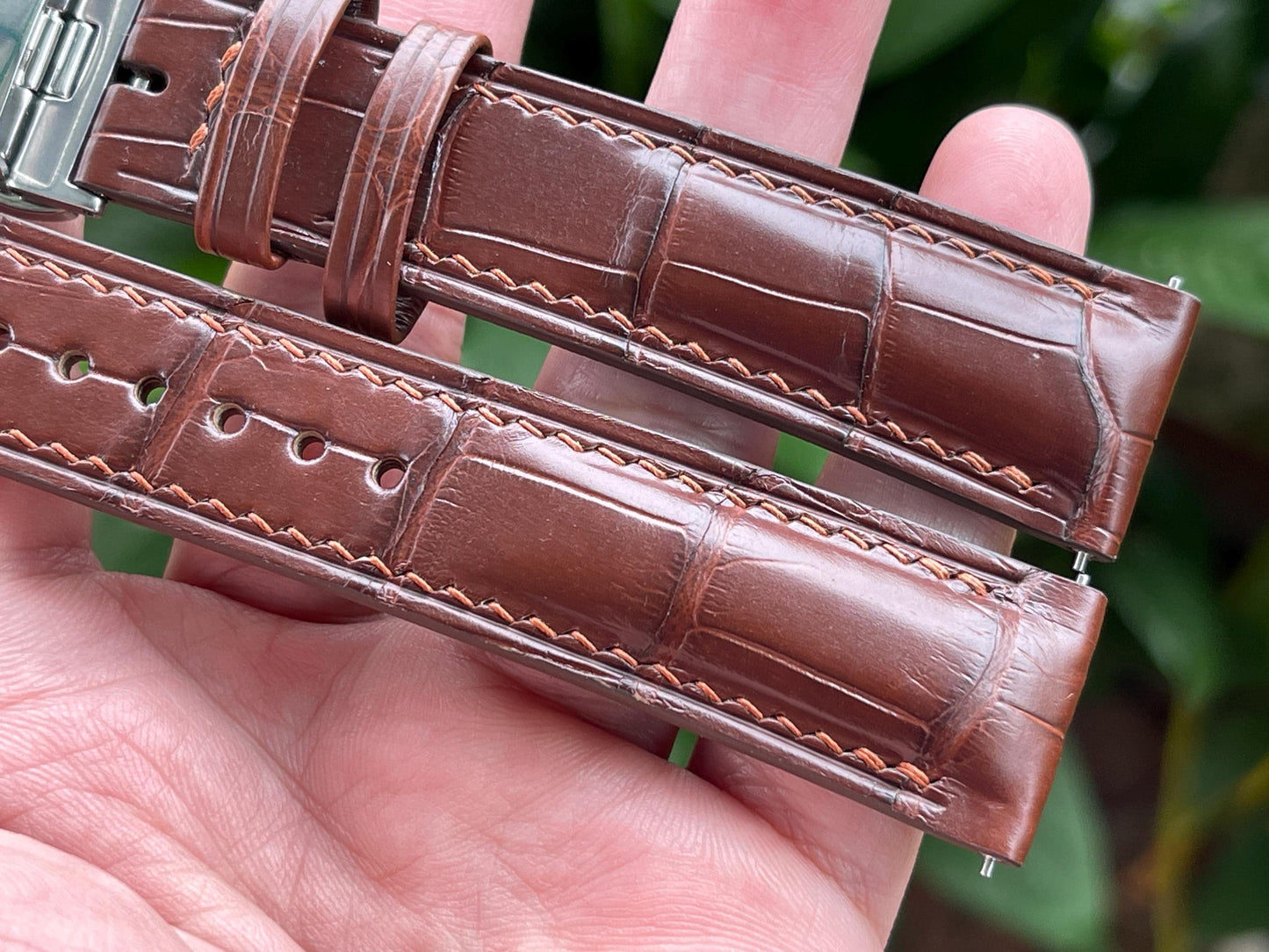Brown Alligator Leather Watch Strap With Quick Release Spring Bars