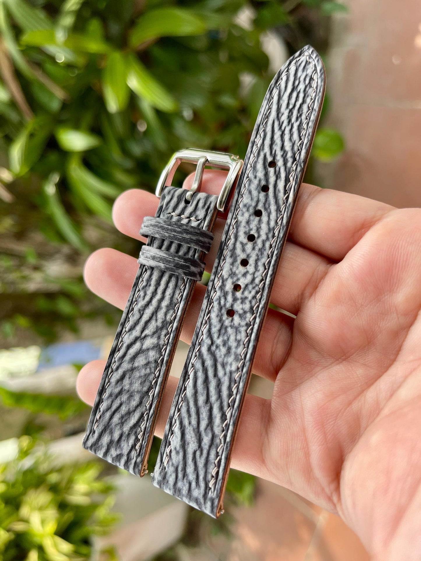 Grey Shark Leather Watch Strap With Quick Release Spring Bars