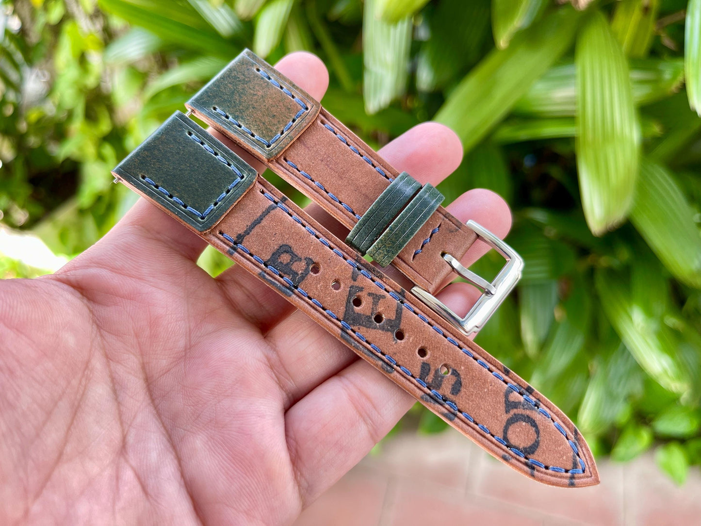 Reverse Horween Shell Cordovan Watch Strap, Pre-installed Quick Release Spring Bars