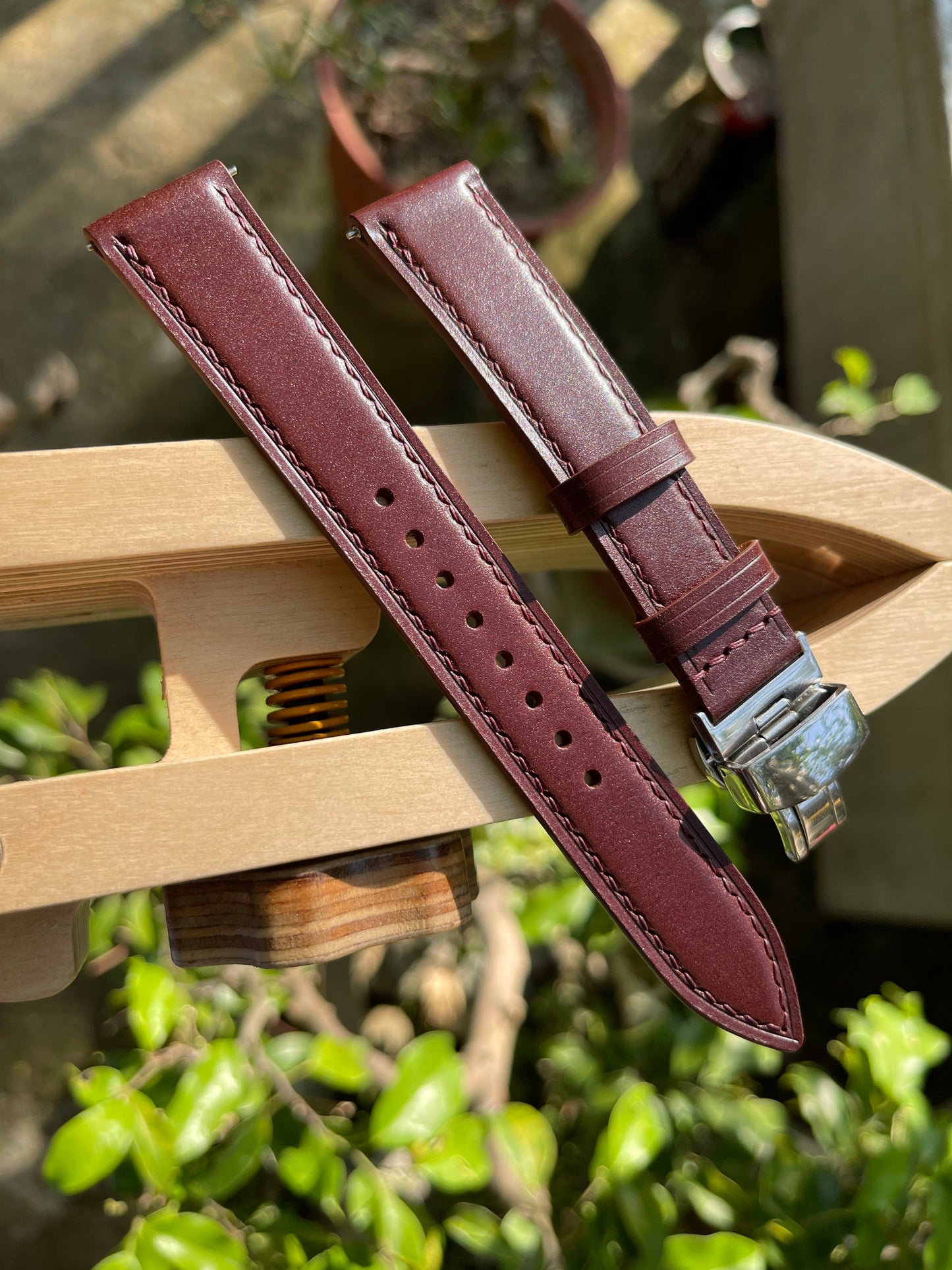 Burgundy Shell Cordovan Watch Straps with Quick Release Spring Bars