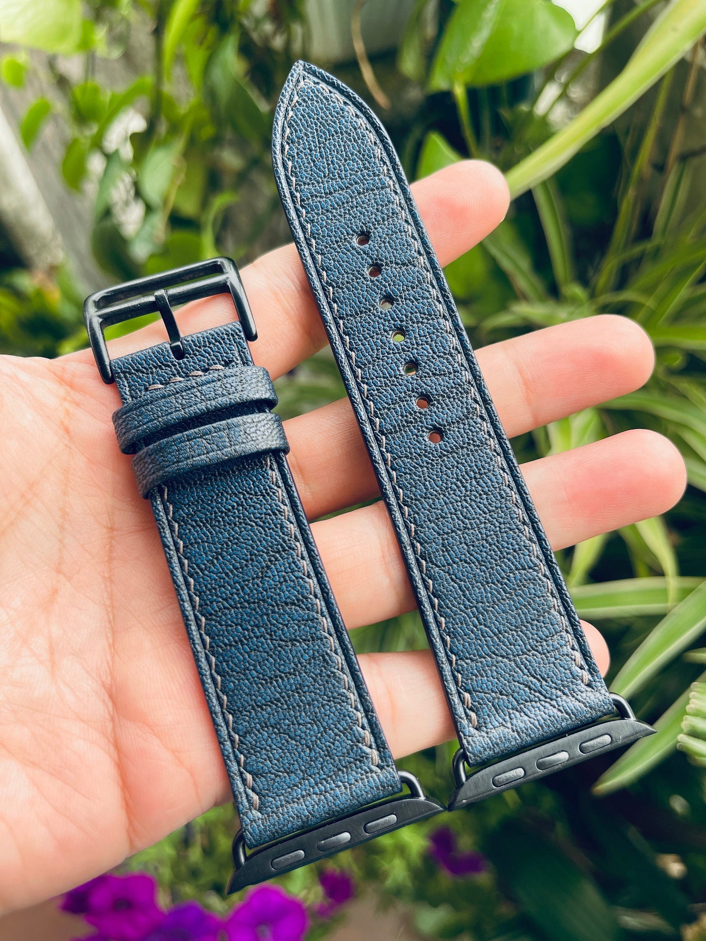 Blue Alran Goat Leather Watch Strap With Quick Release Spring Bars