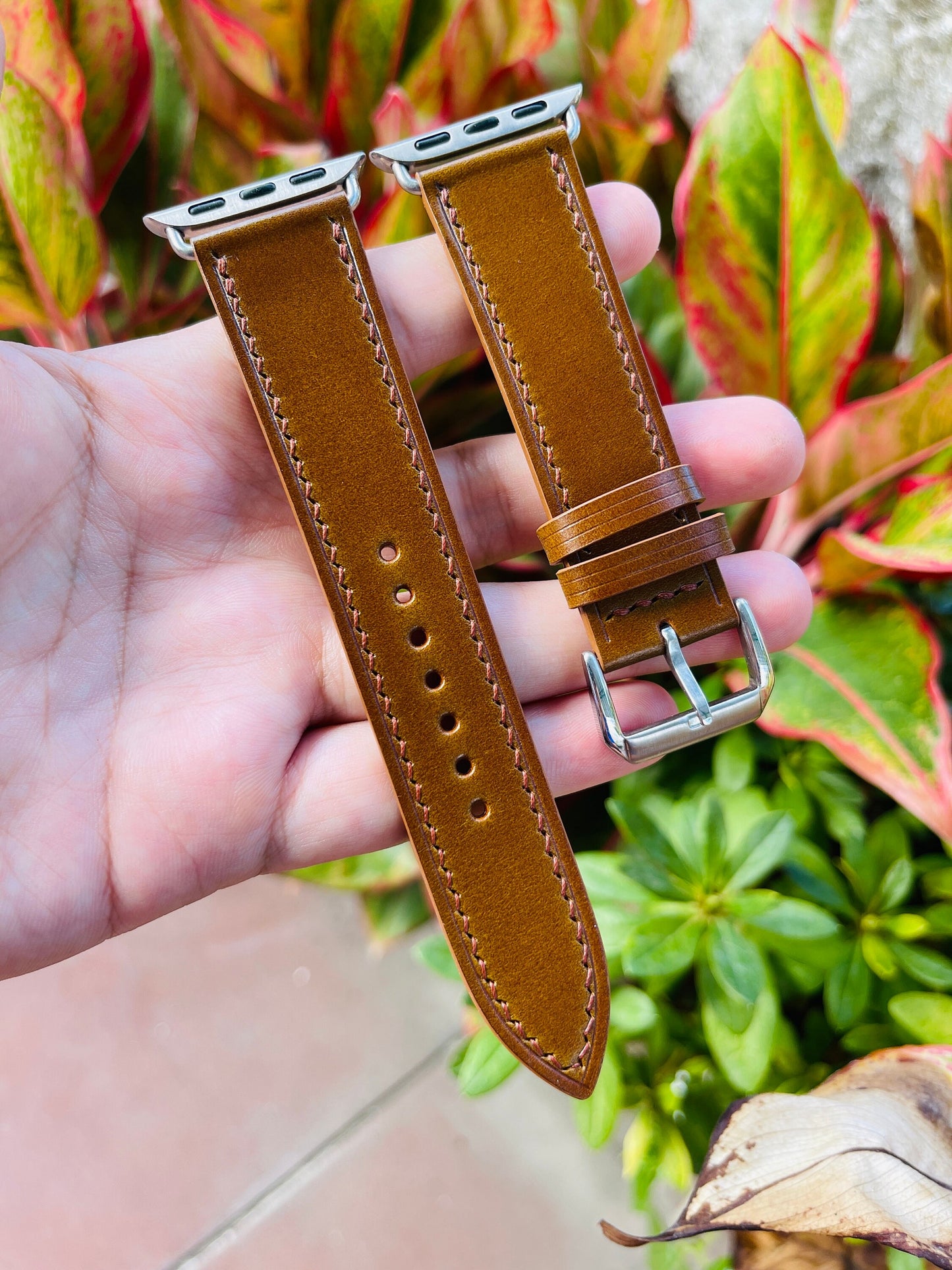 Brown Shell Cordovan Watch Strap with Quick Release Spring Bars