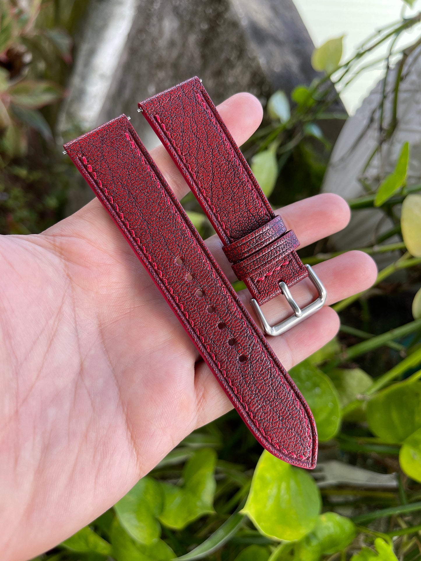 Red Wine Alran Goat Leather Watch Strap With Quick Release Spring Bars