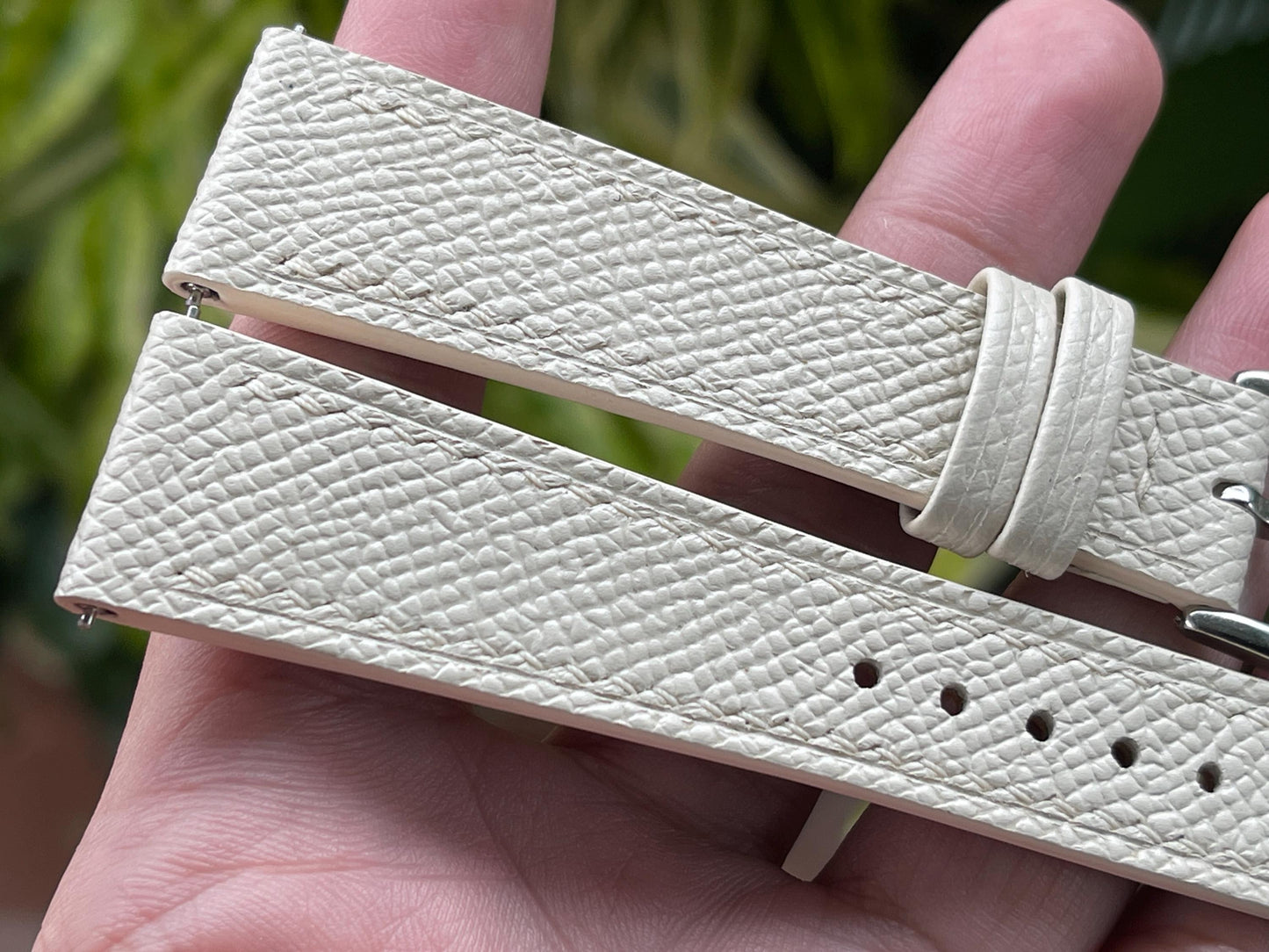 Ivory Epsom Calf Leather Watch Strap With Quick Release Spring Bars