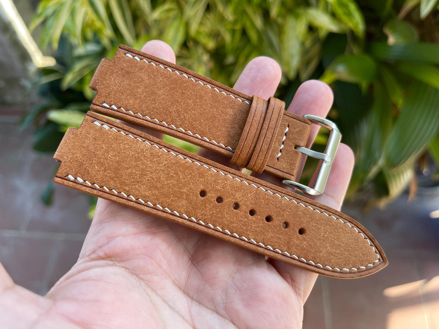 Corner Notched Watch Strap from Cognac Pueblo Leather