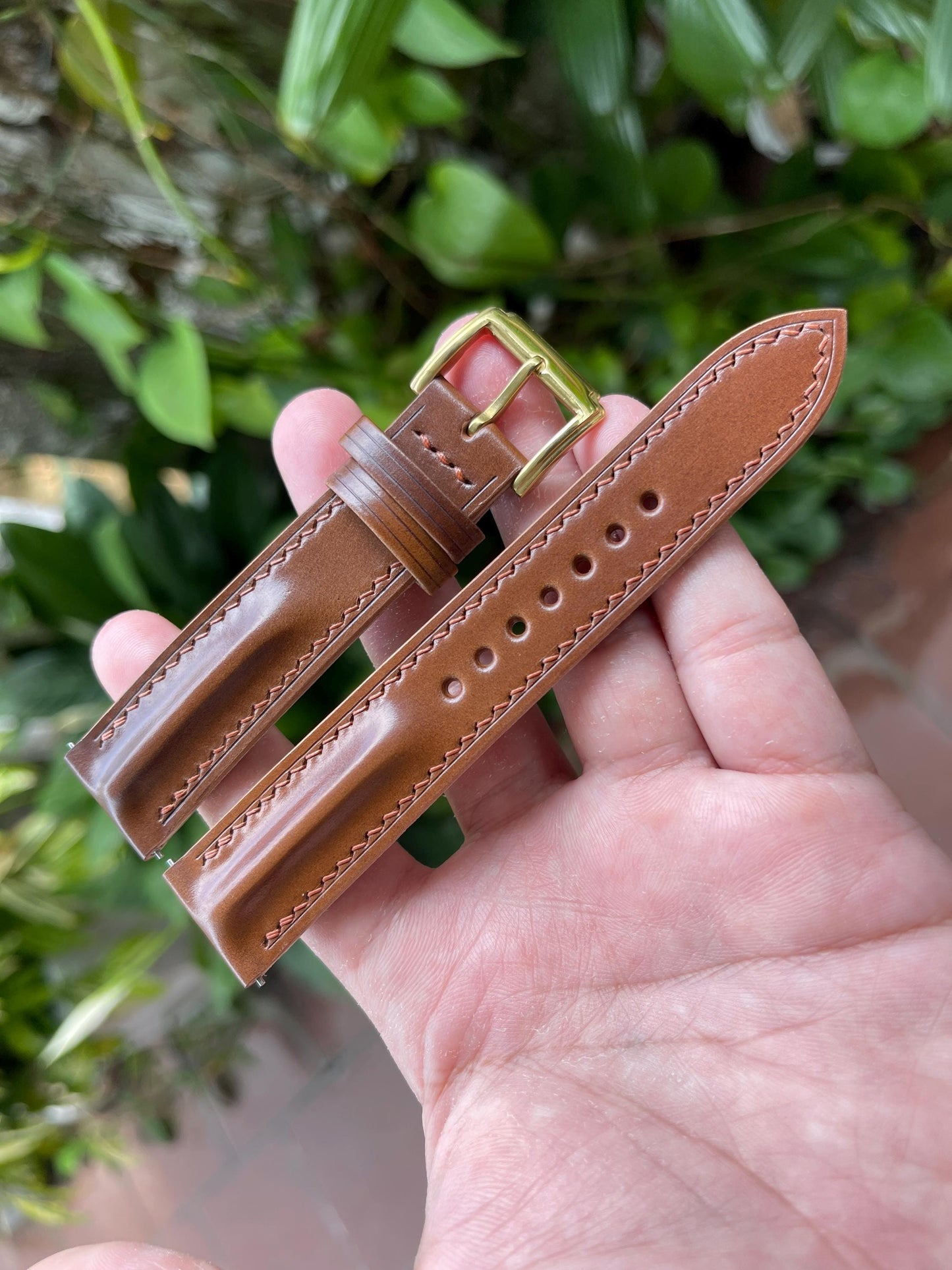 Horween Single Ridge Shell Cordovan Watch Strap, Pre-installed Quick Release Spring Bars