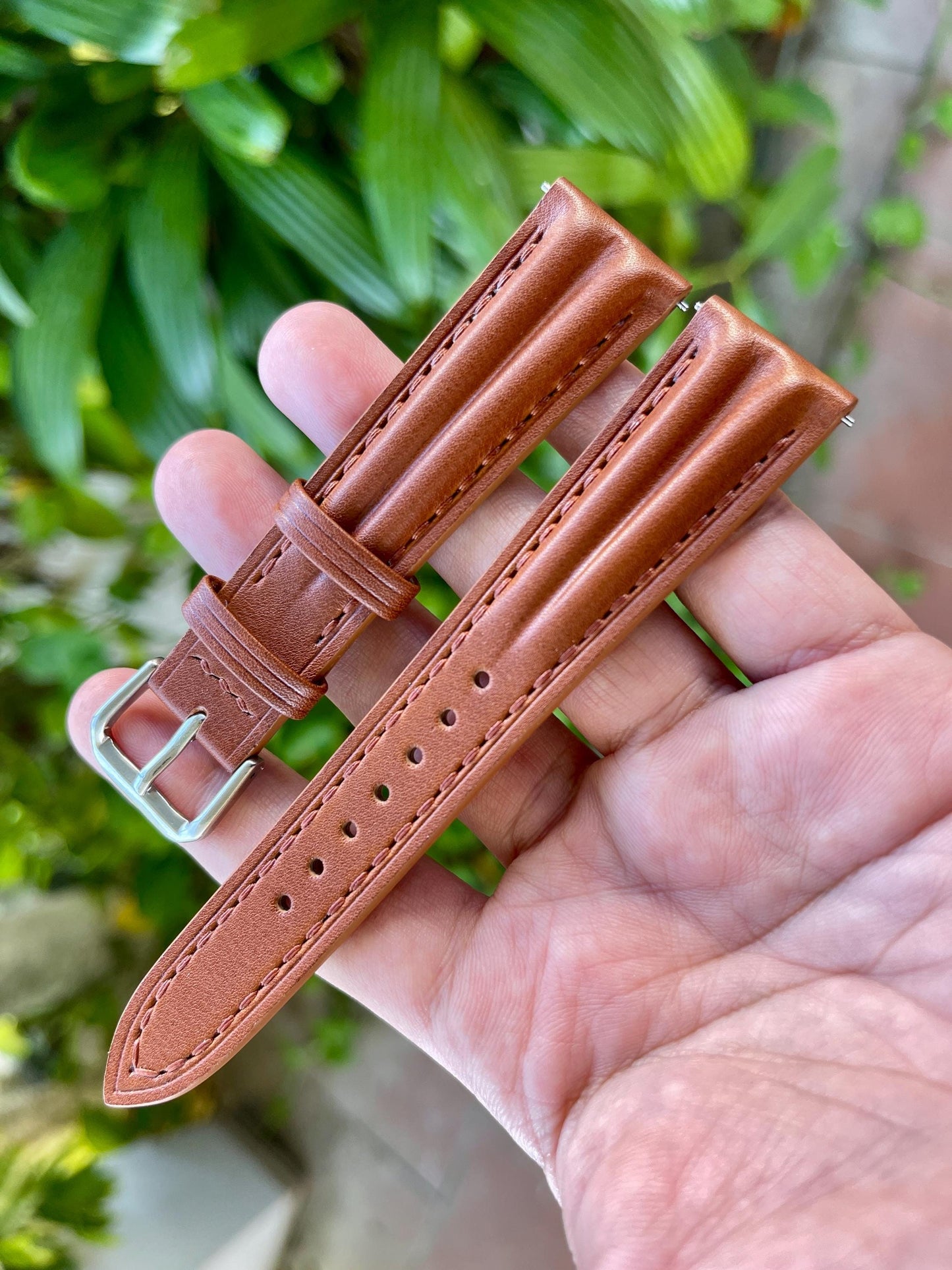 Novonappa Calf Leather Watch Strap, Double Ridge Style