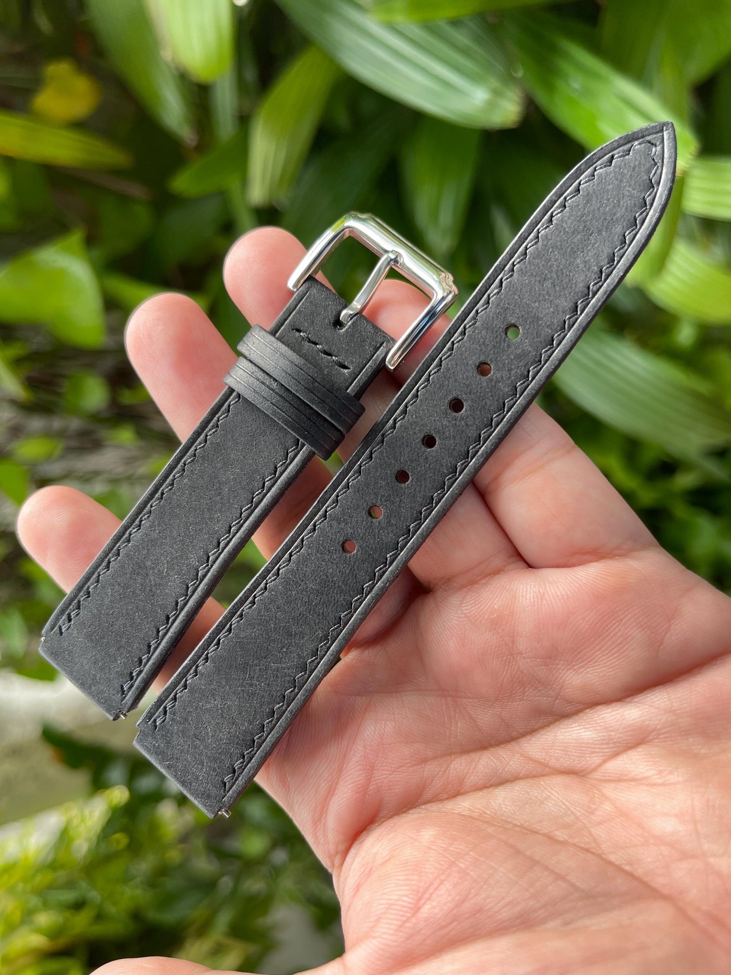 Corner Notched Watch Strap From Black Pueblo Leather