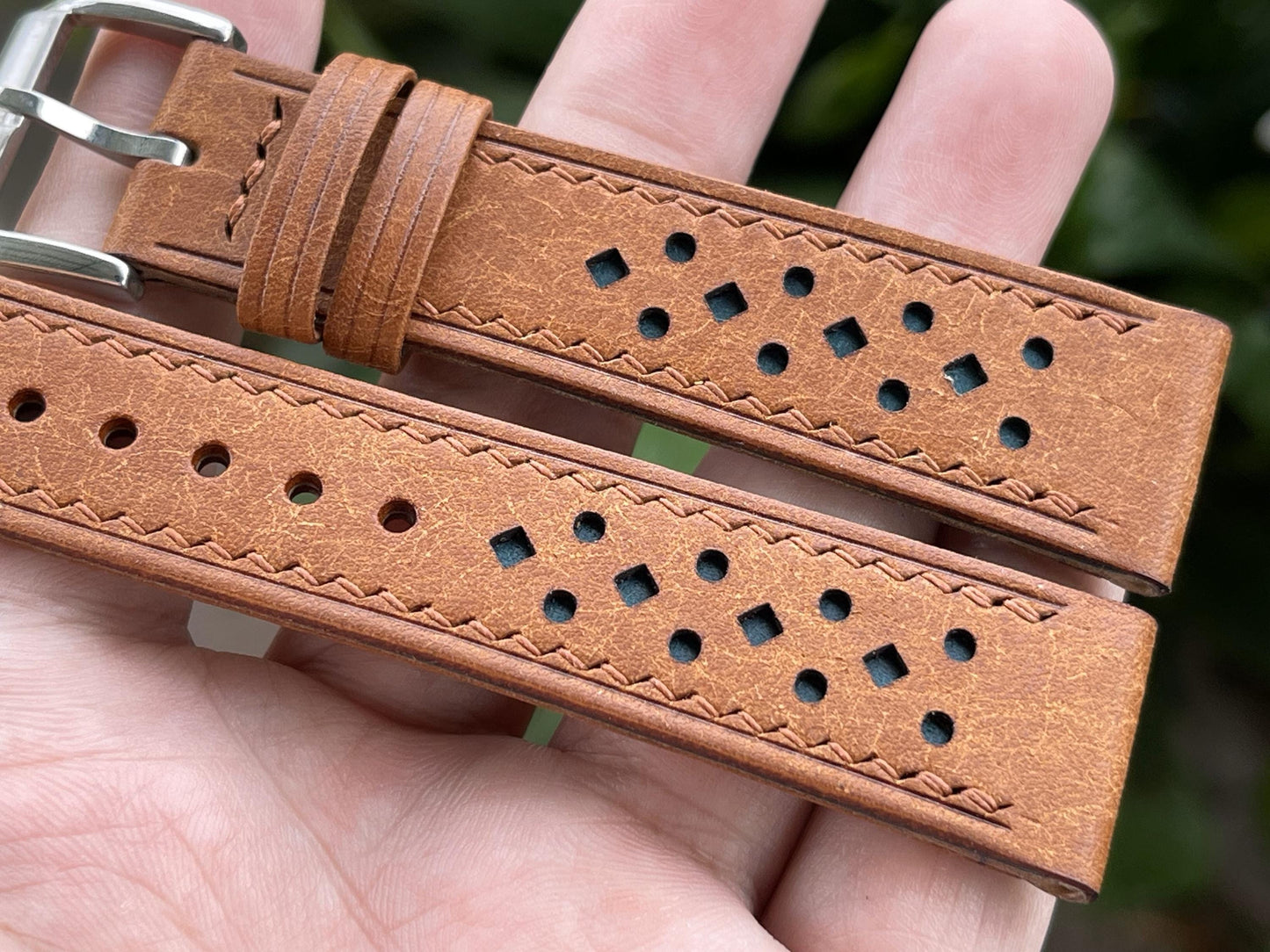 Pueblo Leather Watch Strap in Cognac Color, Pre-installed Quick Release Spring Bars