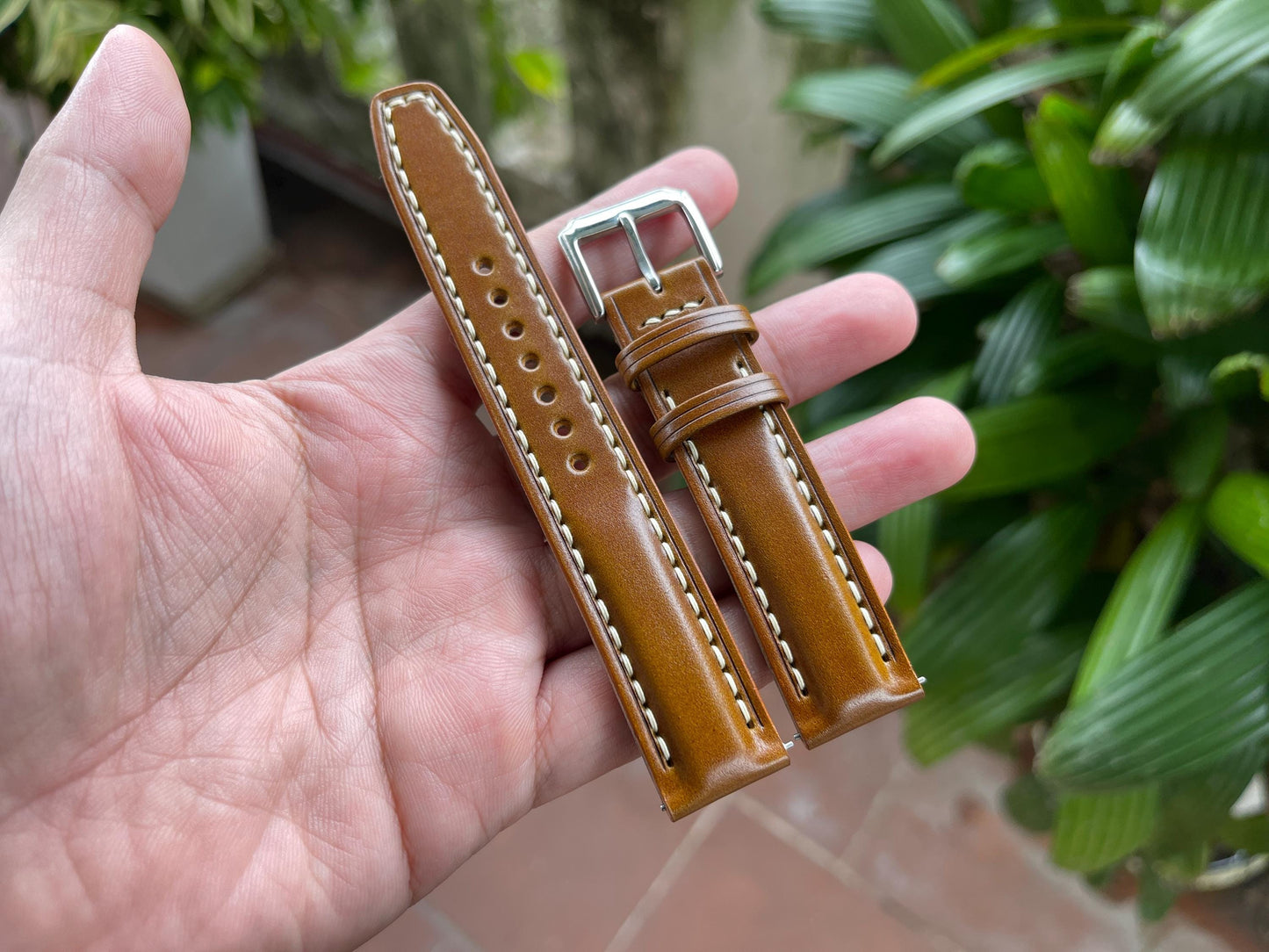 Brown Shell Cordovan Watch Strap with Quick Release Spring Bars