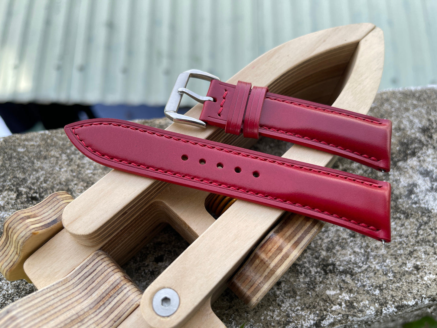 Red Shell Cordovan Watch Strap with Quick Release Spring Bars