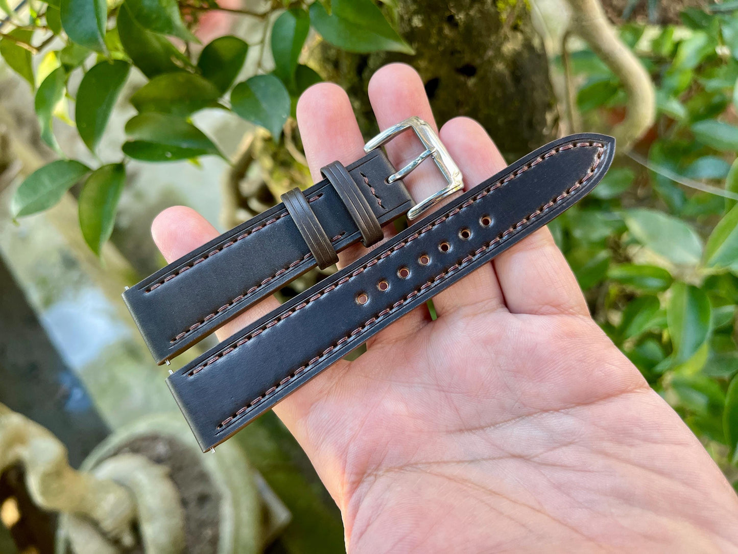 Dark Cognac Horween Shell Cordovan Leather Watch Strap - Quick Release