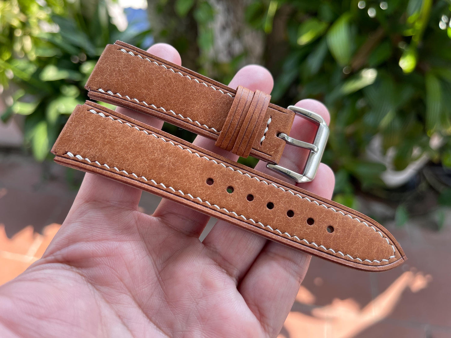 Corner Notched Watch Strap from Cognac Pueblo Leather